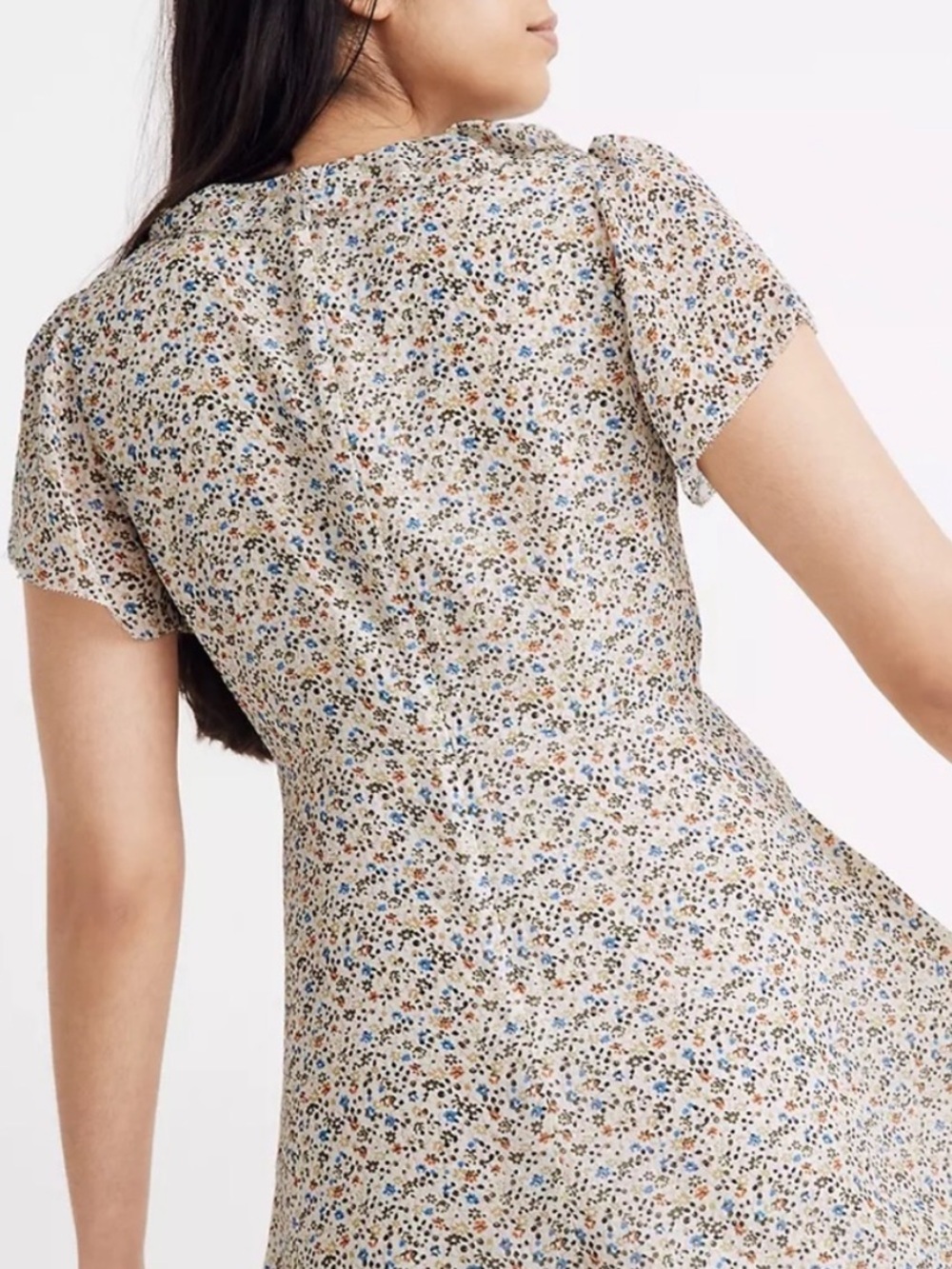 Madewell silk field floral ruffle neck mini dress - Picture 3 of 10